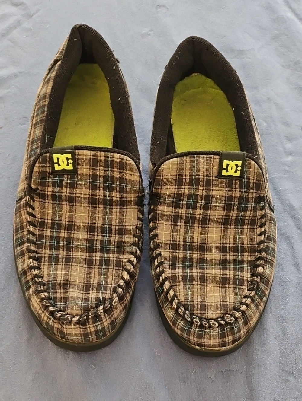 DC Plaid Slip-On Slipper Loafers in Taupe and Black
